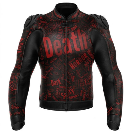 Death Race Style Black and Red Leather Motorcycle Racing Jacket Removable Protection