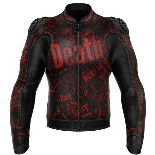 Death Race Style Black and Red Leather Motorcycle Racing Jacket Removable Protection