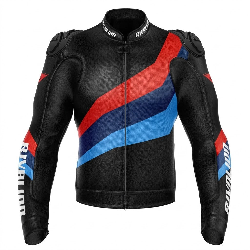 BMW Black Motorcycle Racing Leather Jacket Custom Design Removable Protection