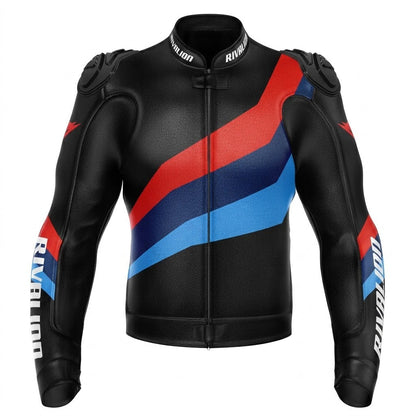 BMW Black Motorcycle Racing Leather Jacket Custom Design Removable Protection