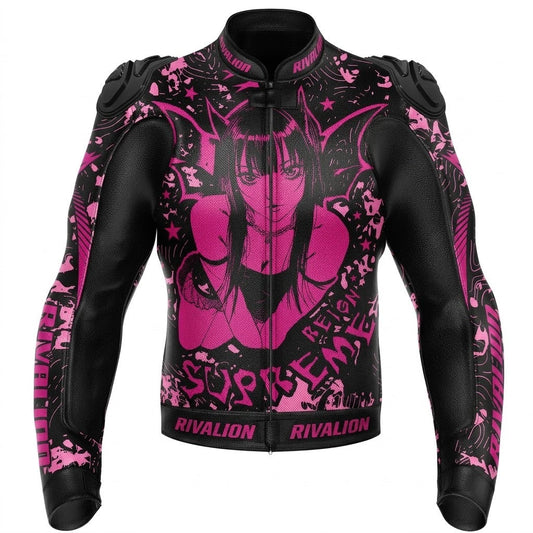 Barbie Pink Women Leather Motorcycle Racing Jacket Removable Protection