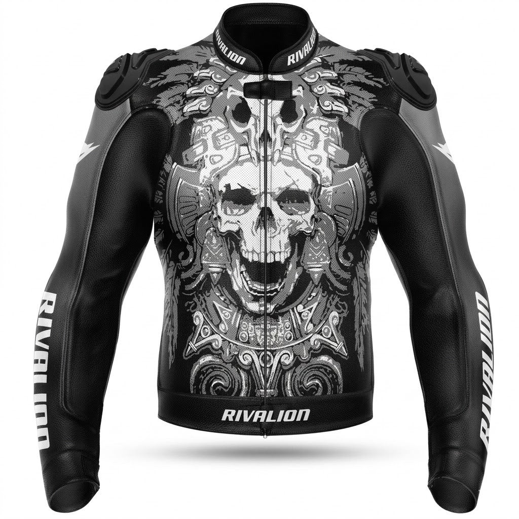 Custom Skull Motorcycle Racing Leather Jacket Removable Protection