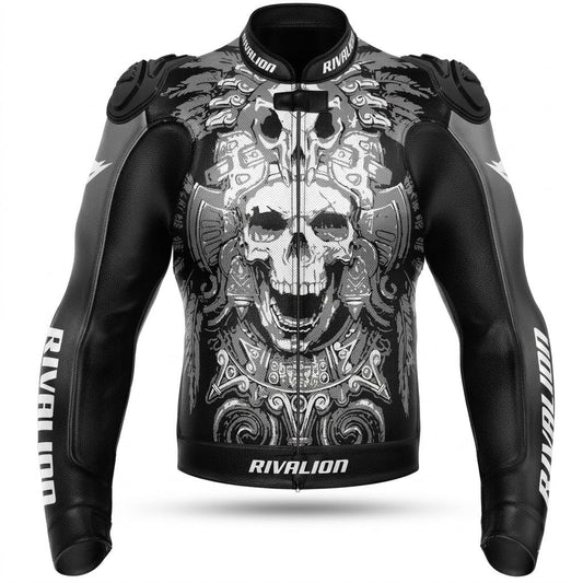 Custom Skull Motorcycle Racing Leather Jacket Removable Protection