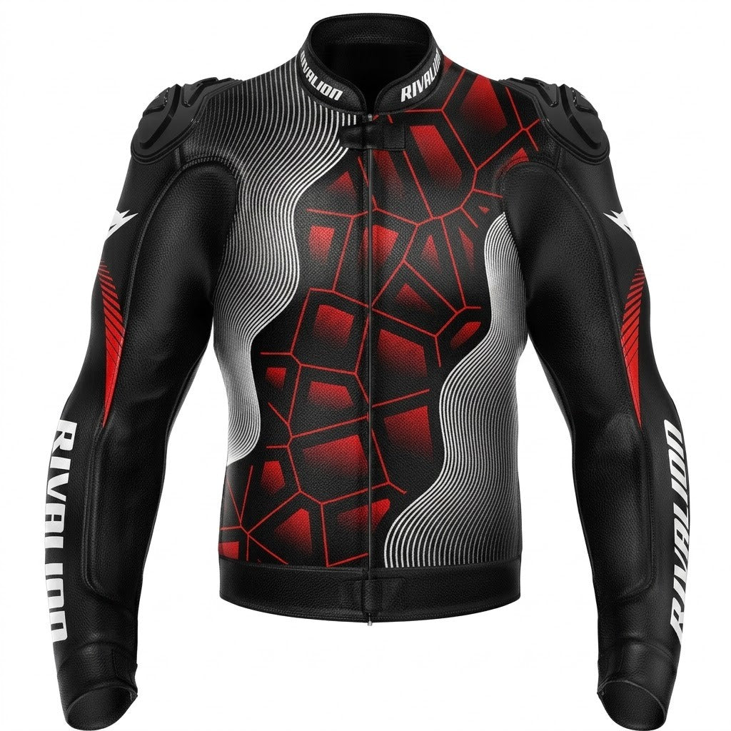 Custom Red  Black Leather Motorcycle Racing Jacket with Removable Protections