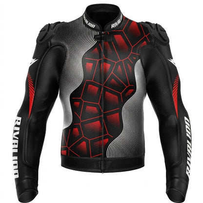 Custom Red  Black Leather Motorcycle Racing Jacket with Removable Protections
