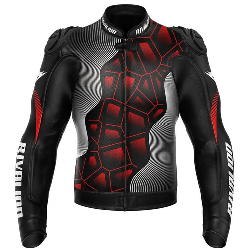 Custom Red  Black Leather Motorcycle Racing Jacket with Removable Protections