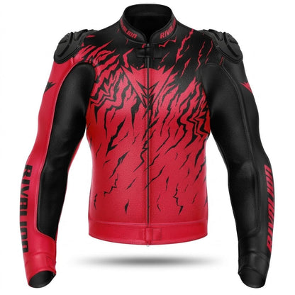 Red Leather Motorcycle Racing Jacket Cowhide with Removable Protectors