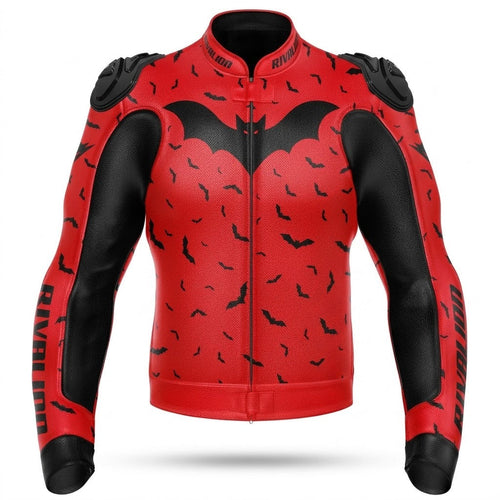 Flying BAT Motorcycle Red Leather Racing Jacket Custom Design Removable Protection