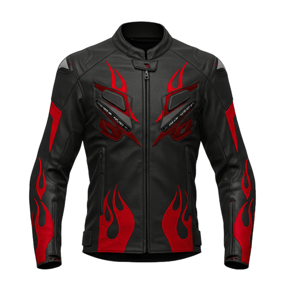 Red Flame Black Leather Motorcycle Jacket
