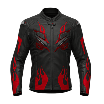 Red Flame Black Leather Motorcycle Jacket
