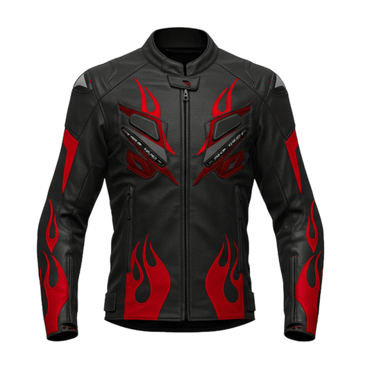 Red Flame Black Leather Motorcycle Jacket