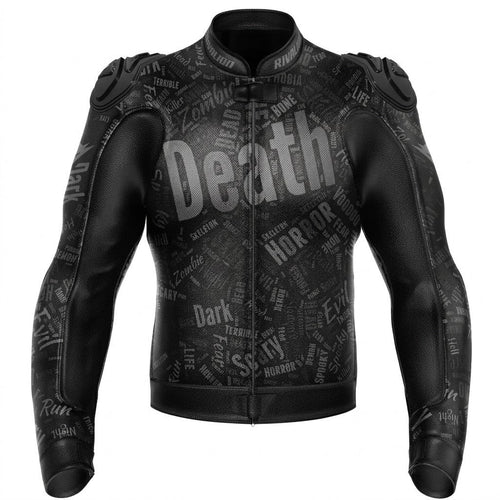 Death Race Style Black and Gray Leather Motorcycle Racing Jacket Removable Protection