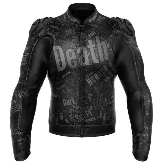 Death Race Style Black and Gray Leather Motorcycle Racing Jacket Removable Protection