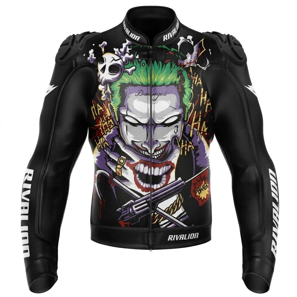 Joker Motorcycle Leather Racing Jacket Custom Design Removable Protection