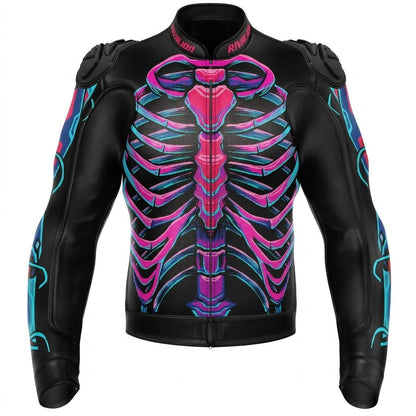 Pink and Blue Motorcycle Racing Leather Jacket Custom Design