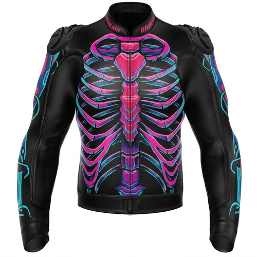 Pink and Blue Motorcycle Racing Leather Jacket Custom Design