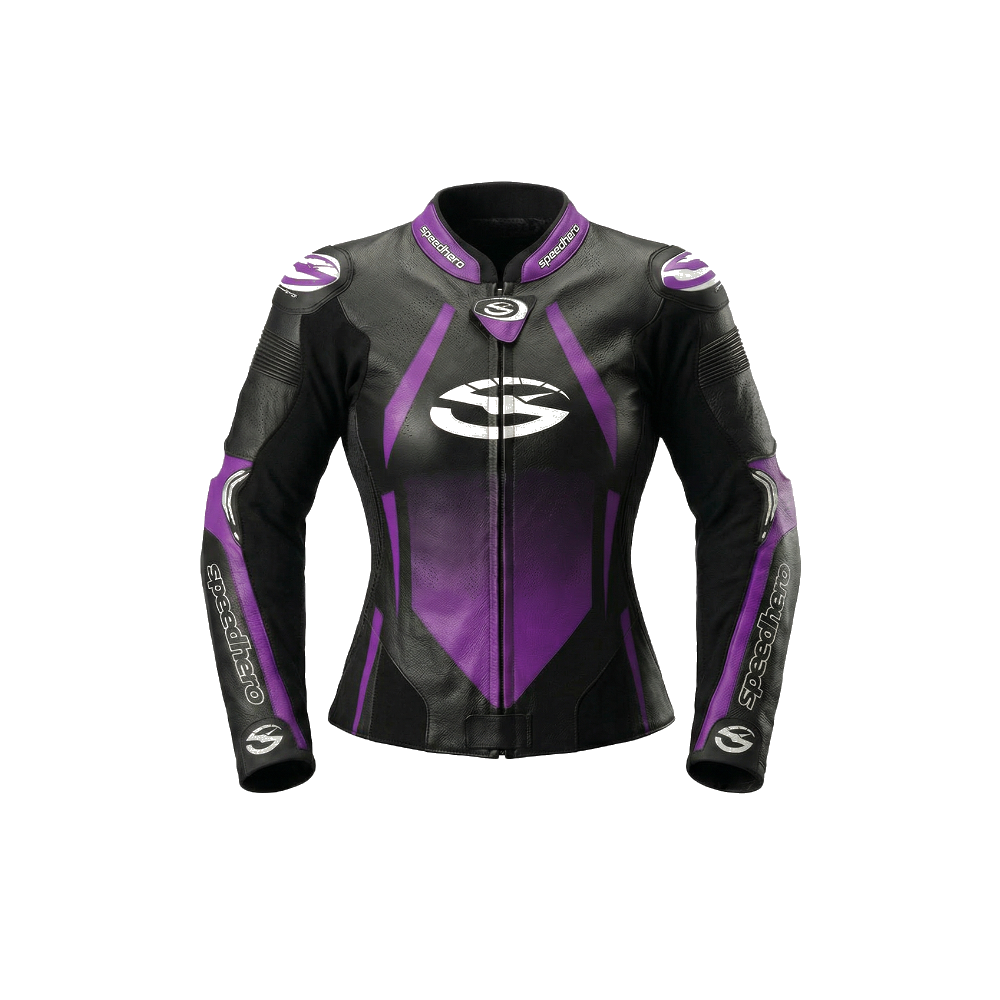 Speedhero Female Leather Motorcycle Racing Jacket in Black/Purple