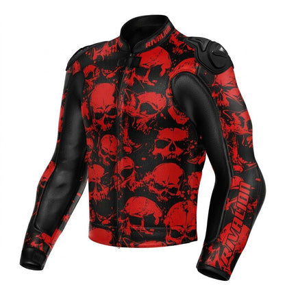 Skull Red Motorcycle Racing Jacket Cowhide and Kangaroo Leather with Removable Protection