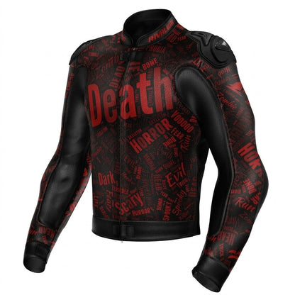 Death Race Style Black and Red Leather Motorcycle Racing Jacket Removable Protection