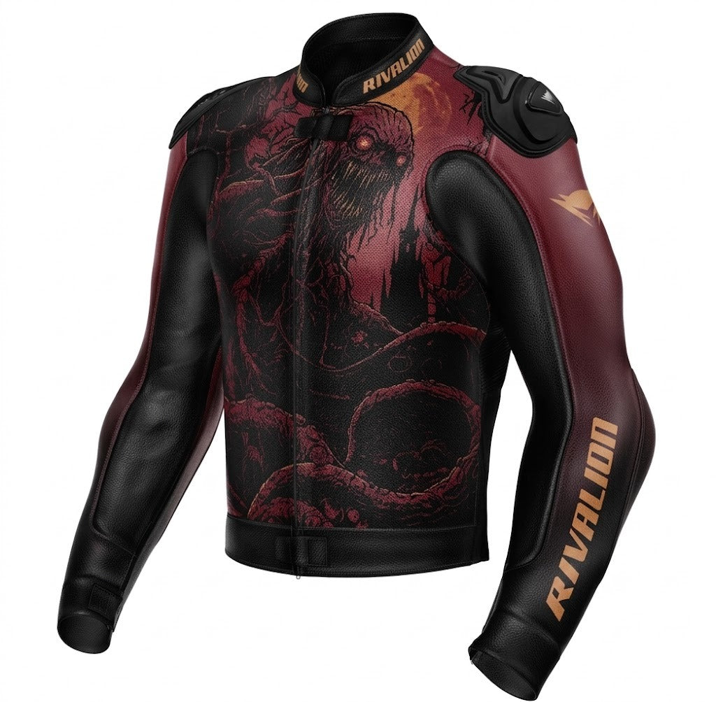 Creature Style Leather Motorcycle Racing Jacket Removable Protection