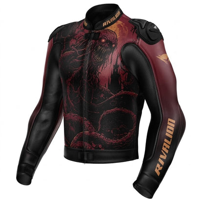 Creature Style Leather Motorcycle Racing Jacket Removable Protection