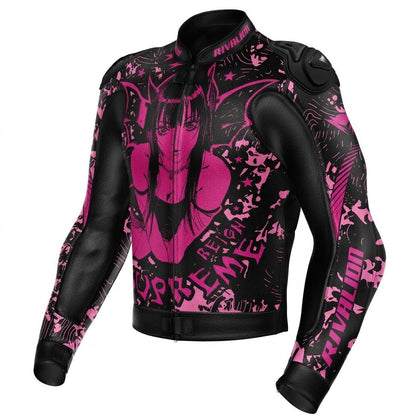 Barbie Pink Women Leather Motorcycle Racing Jacket Removable Protection