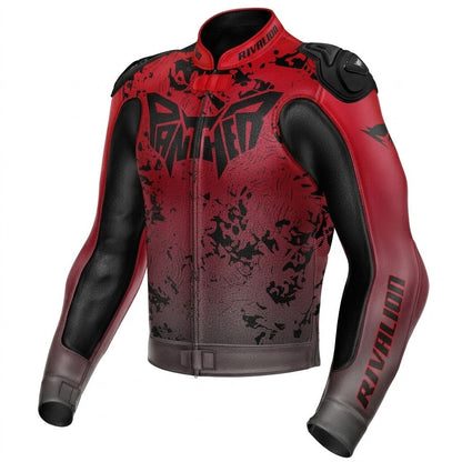 Red  Black Leather Motorcycle Racing Jacket Removable Protections