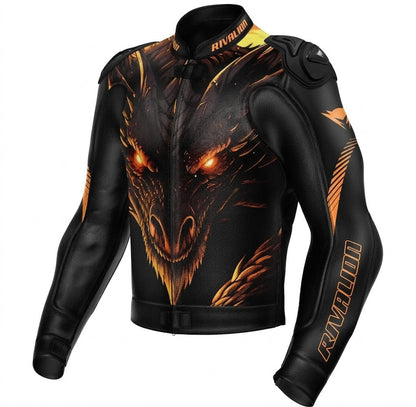 Dragon Motorcycle Racing Leather Jacket Custom Design Removable Protection