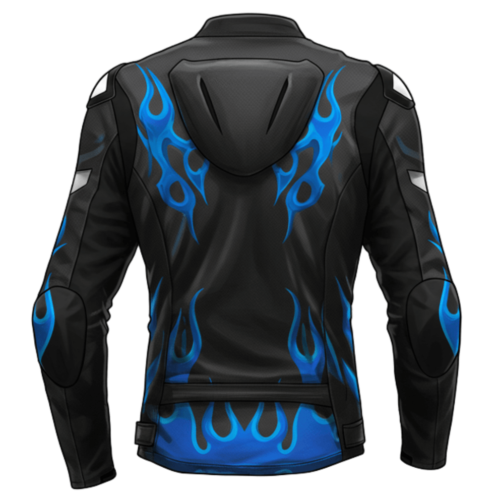 MEN MOTORCYLE JACKET  Black Motorcycle Jacket with Blue Flames