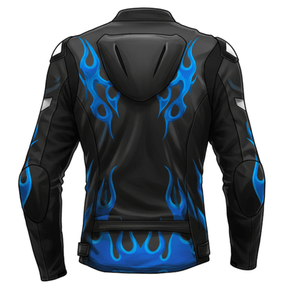 MEN MOTORCYLE JACKET  Black Motorcycle Jacket with Blue Flames