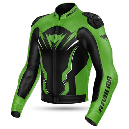 Joker Kawasaki Green Motorcycle Leather Racing Jacket Removable Protection