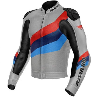 BMW Gray Motorcycle Racing Leather Jacket, Custom Design Removable Protection