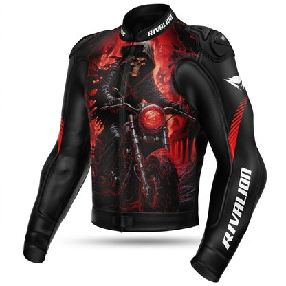 Red  Black Leather Motorcycle Racing Jacket Removable Protection