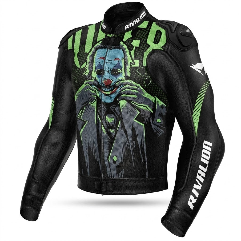 Joker Motorcycle Leather Racing Jacket Custom Design Removable Protection