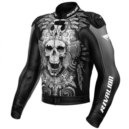 Custom Skull Motorcycle Racing Leather Jacket Removable Protection