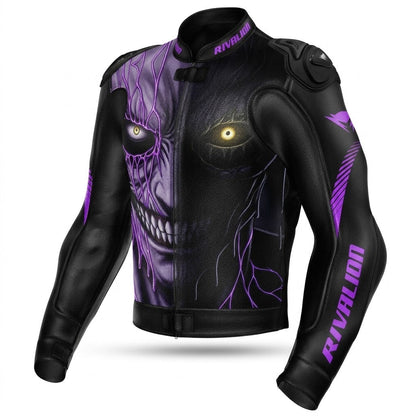 Scary Laugh Purple Motorcycle Leather Racing Jacket Removable Protection