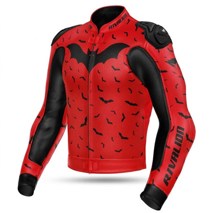 Flying BAT Motorcycle Red Leather Racing Jacket Custom Design Removable Protection