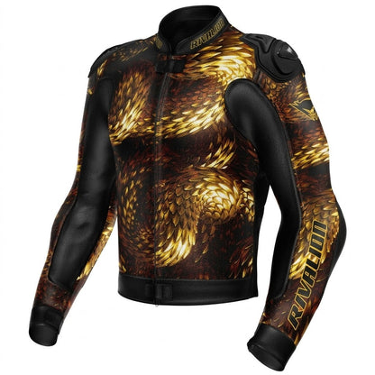 Dragon Scales Leather Motorcycle Racing Jacket Removable Protections
