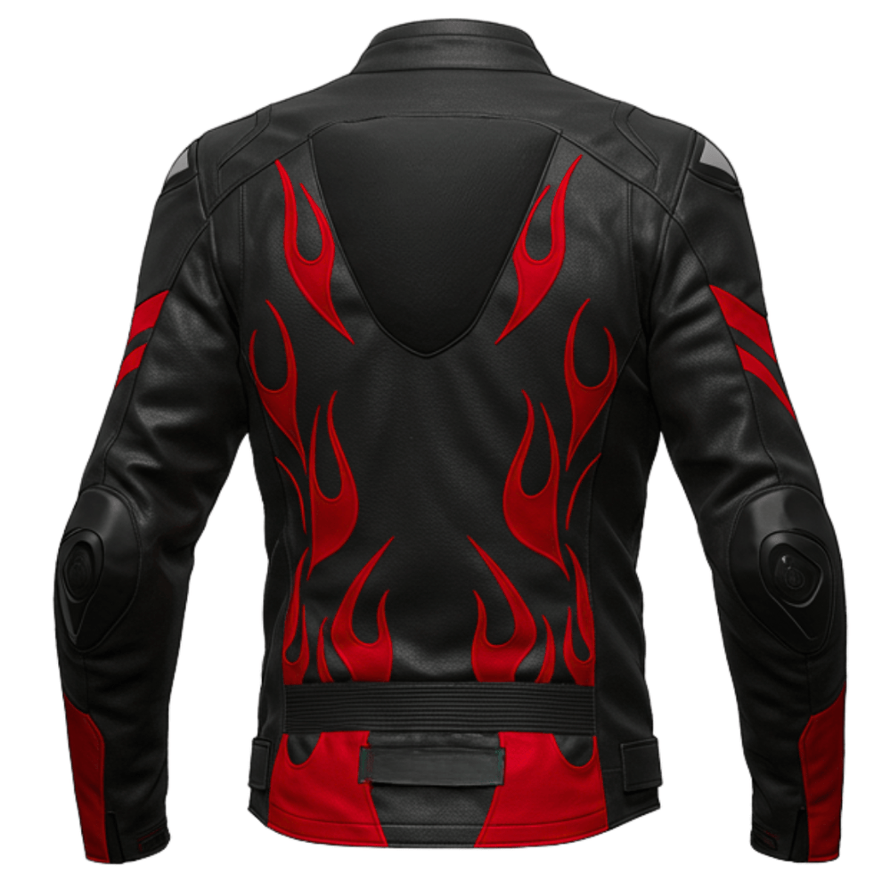 Red Flame Black Leather Motorcycle Jacket