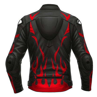Mens Black  Red Flame Motorcycle Leather Jacket