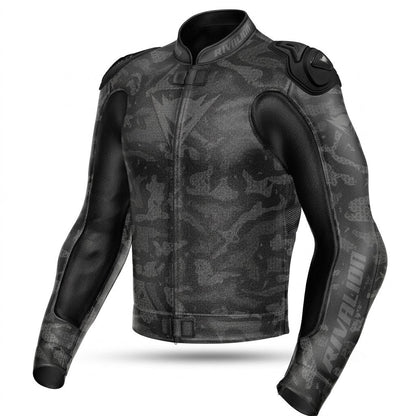 Camo Cowhide  Kangaroo Leather Motorcycle Jacket with Removable Protections