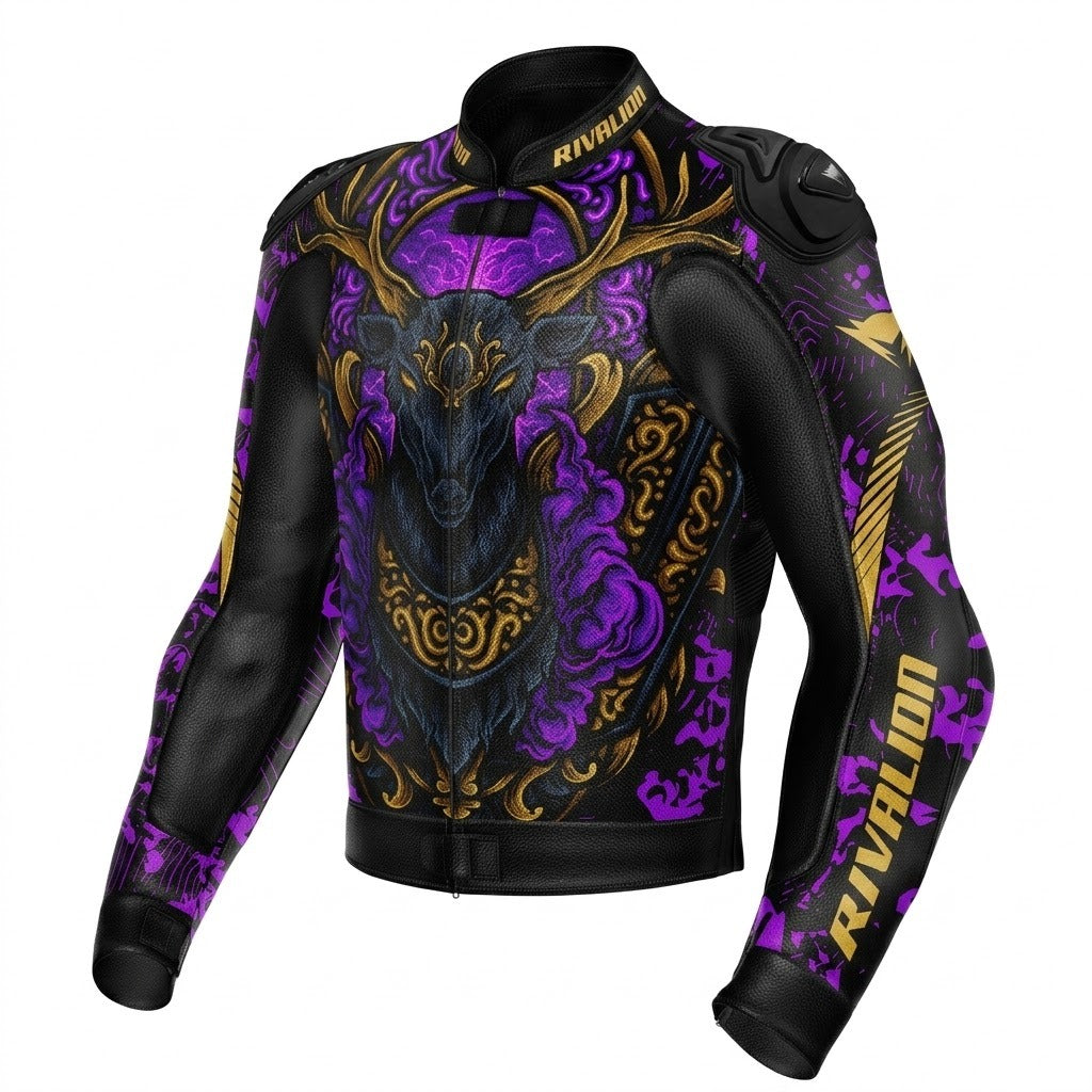 Royal Goat Purple Motorcycle Leather Racing Jacket Removable Protection