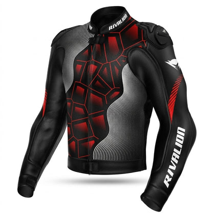 Custom Red  Black Leather Motorcycle Racing Jacket with Removable Protections