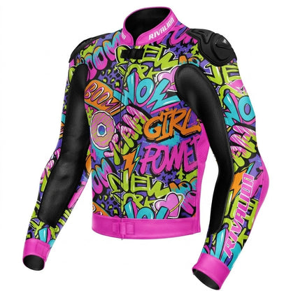 Wow Girl Leather Motorcycle Racing Jacket Removable Protection