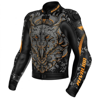 Wild Wolf Motorcycle Leather Racing Jacket Removable Protection