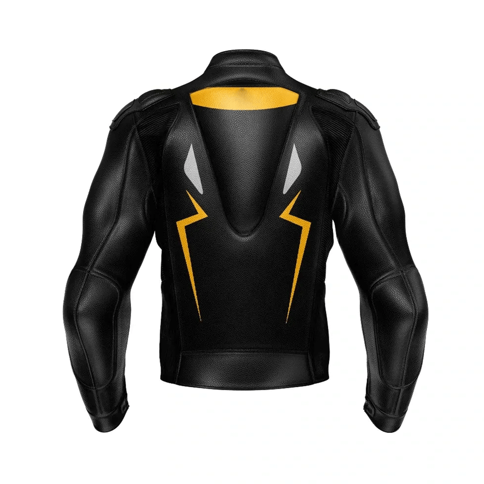 MEN MOTORCYLE JACKET Turbo Yellow Black Leather Motorcycle Jacket