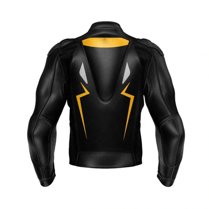 MEN MOTORCYLE JACKET Turbo Yellow Black Leather Motorcycle Jacket