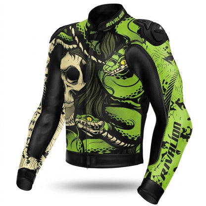Snake Skull Motorcycle Racing Leather Jacket Custom Design Removable Protection