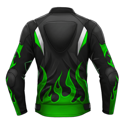 Kawasaki Green  Black Leather Motorcycle Jacket