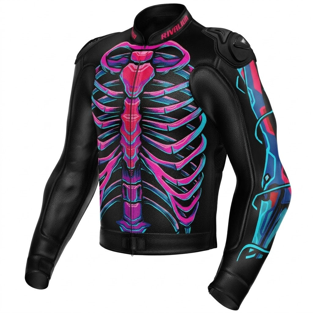 Pink and Blue Motorcycle Racing Leather Jacket Custom Design